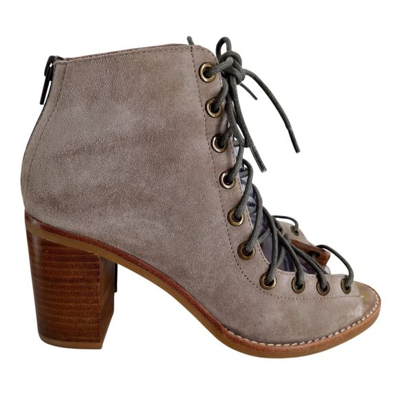 Jeffrey Campbell Cors Lace Up Open Toe Boots Booties Size 7.5 Suede Beige - Picture 12 of 15